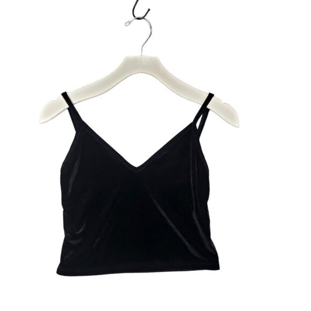 John Galt Women Soft Goth Grunge Velvet Emo Camisole Tank Top OS Black V-Neck